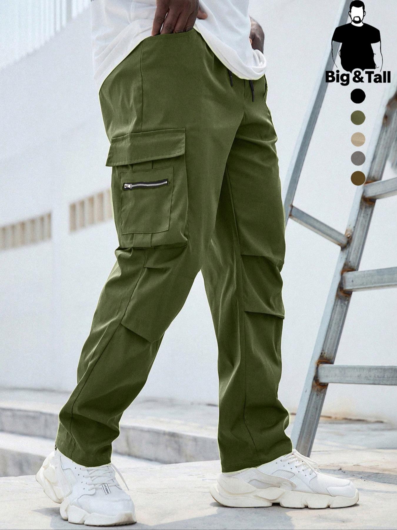 Men's Plus Size Plain Drawstring Waist Cargo Pants, Casual Slant Pocket Design Trousers for Daily Wear, Streetwear Men's Bottoms for All Seasons, Casual Fit Bottoms Men's Plus Size Plain Drawstring Waist Cargo Pants, Casual Slant Pocket Design Trousers for Daily Wear, Streetwear Men's Bottoms for All Seasons, Casual Fit Bottoms