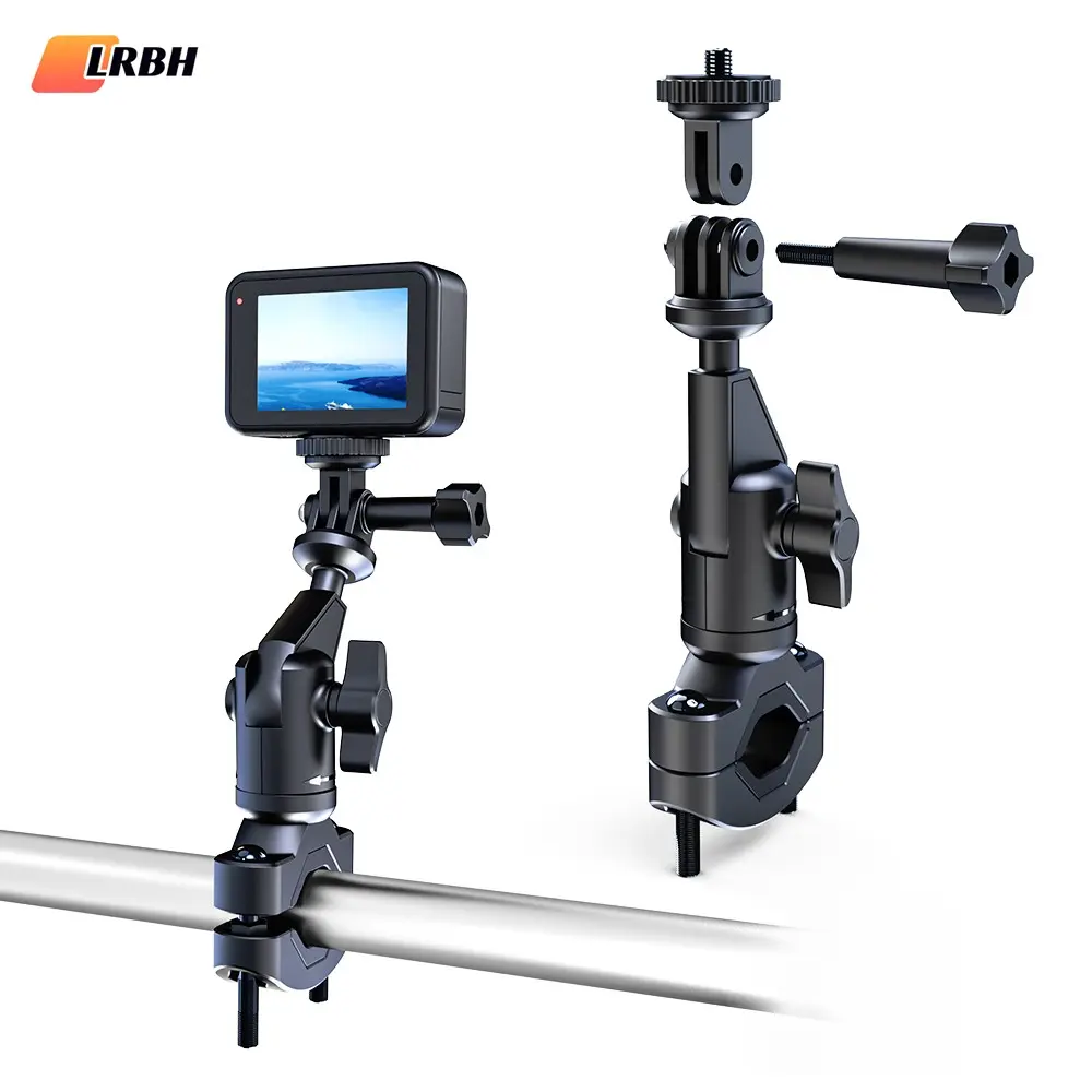 LRBH Camera Clamp Mount Bike Motorcycle Round handle, 360° Rotatable Handlebar Clamp Bracket with Universal 1/4'' Screw, for GoPro Max Hero 12 11 10 9 8 7 Insta360 X3 X4 Ace Pro DJI Action 3 4 Osmo Pocket 3 Accessories
