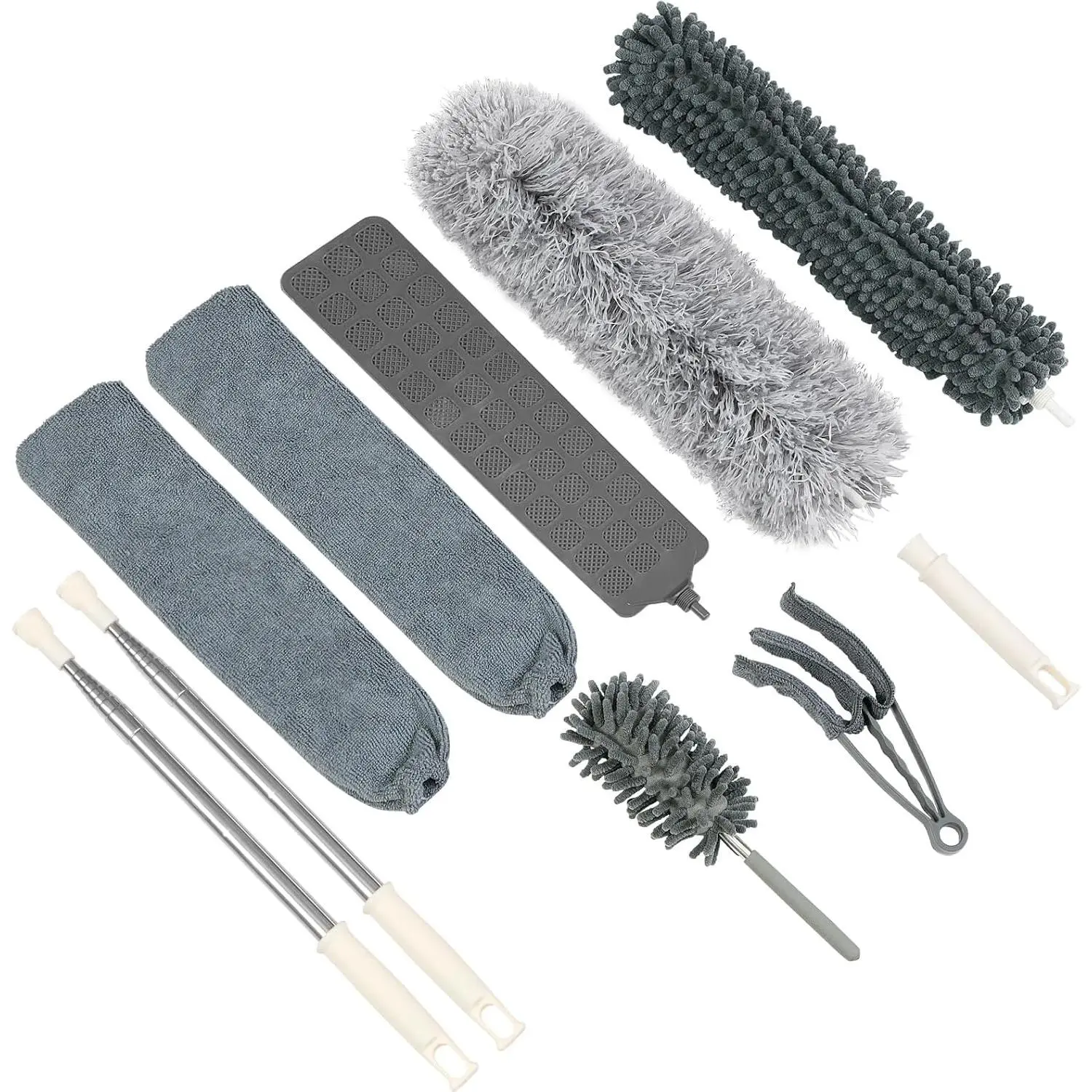 10 PCS Microfiber Feather Duster Kit, Dusters for Cleaning with Extension Pole, Retractable Bendable, Gap Dust Brush Blind Duster, for Cleaning Ceiling Fan, High Ceilings, Cars