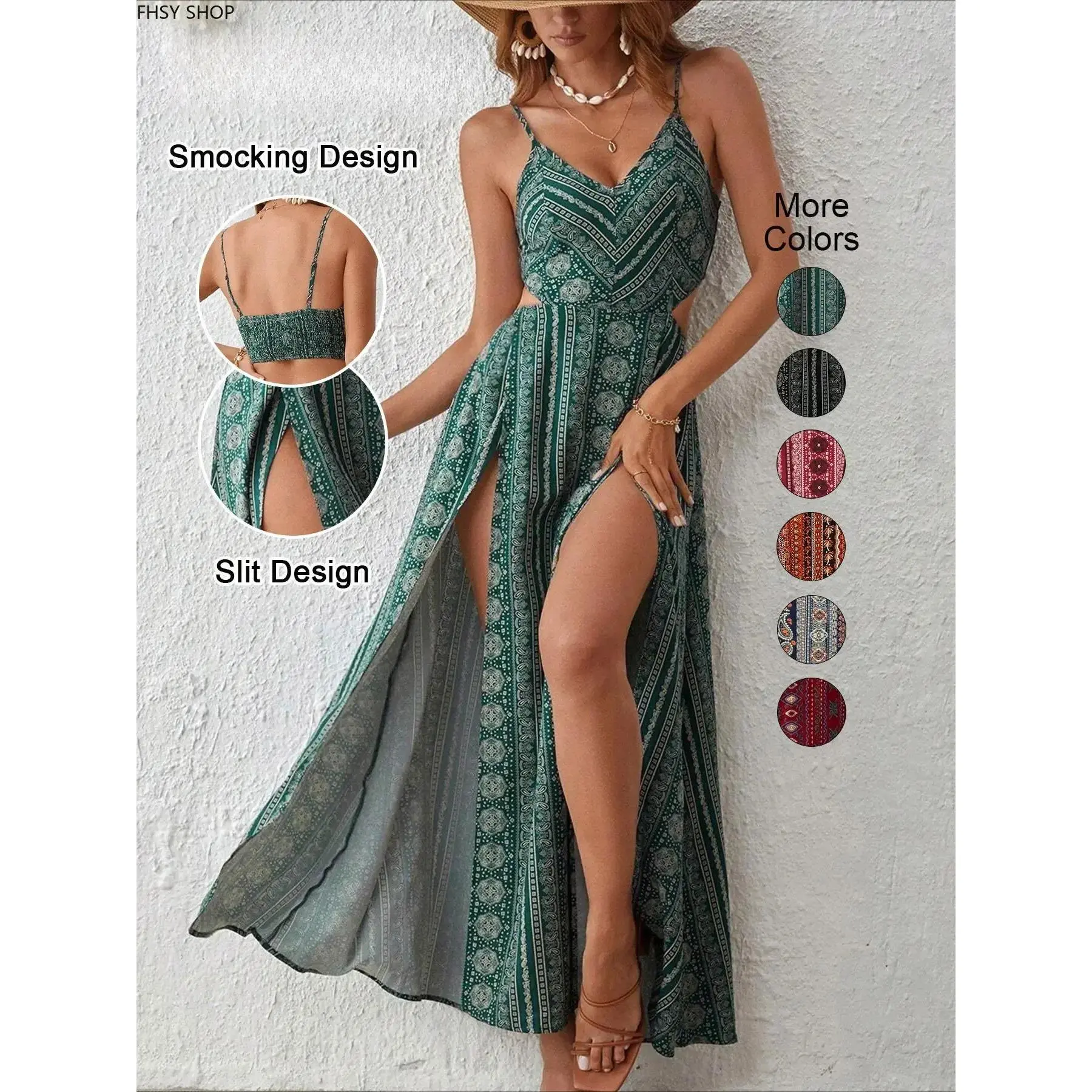 Summer fashion apparel | Rising chic backless split thigh striped bodycon dress |Slim silhouette with delicate straps and stylish split detail, soft and breathable, ideal for club nights, outdoor parties and fashion photo shooting