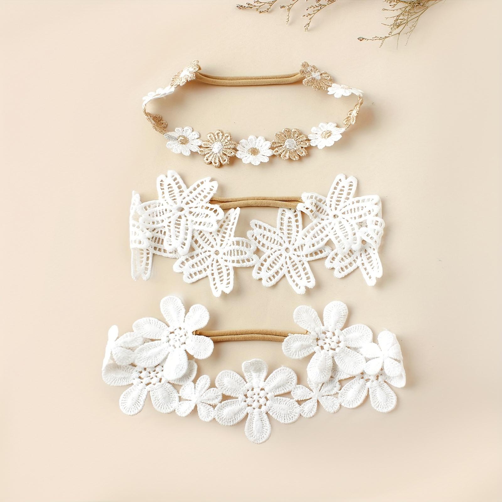3 White Embroidered Baby Headbands, Deli