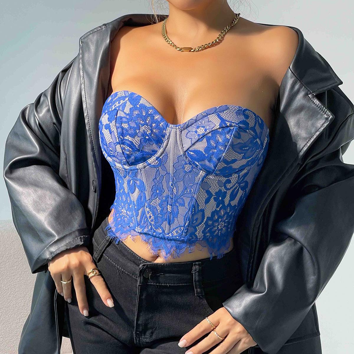 Women's Top Sexy Lace Eyelash Flower High Sense Underwear Bandeau Vest Womenswear Comfort Apricot Basic