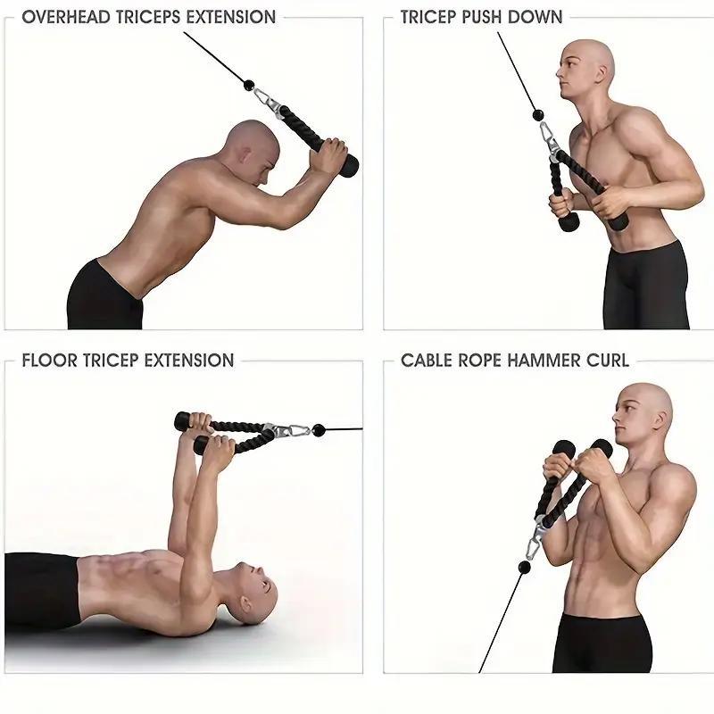 Triceps Rope Machine Attachment, Non-Slip Nylon Rope, Ergonomic Handle, Metal Ring, Home Fitness Accessories