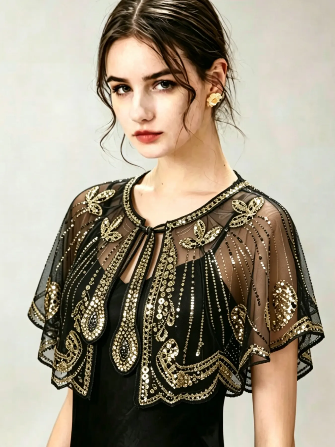 1920s Glittering Sequin Shawl for Women, Vintage Polyester Net Evening Cape, Perfect for Weddings, Parties, Hand Washable, Elegant Party Accessory