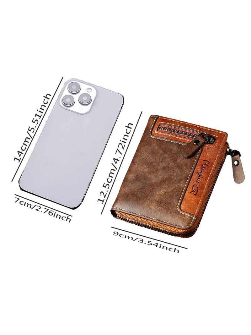 Premium Men's Short ID Card Holder Billfold Casual Leather Zipper Coin Purse Multi-Card Slot Portable Wallet