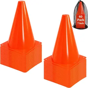 40 Pack Plastic  Cones, 7 Inch Plastic Soccer Cones, Agility Marker Cone Traffic Cone for Basketball, Football, Skating Drills Practice, Indoor and Outdoor
