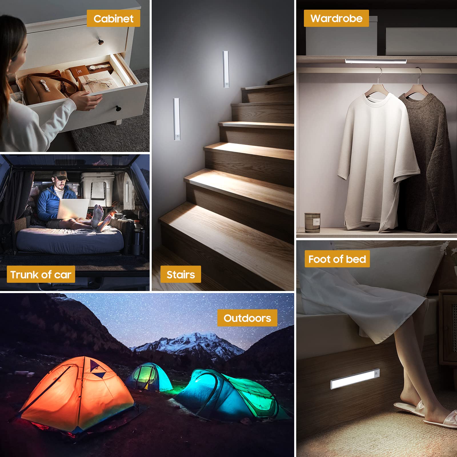 Motion Sensor Cabinet Lights, Rechargeable Magnetic Under Counter Lights, 1500mAh USB Closet Lighting for Kitchen, Stairs, and Indoor Use, Dimmable & Wireless Motion Sensor Cabinet Lights, Rechargeable Magnetic Under Counter Lights, 1500mAh USB Closet Lighting for Kitchen, Stairs, and Indoor Use, Dimmable & Wireless