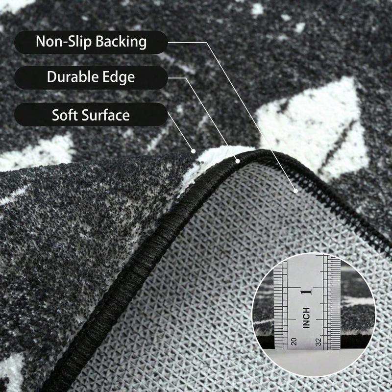 Moroccan Washable Rug 4x6, Black Boho Living Room Area Rug, Non-Slip Farmhouse Bedroom Carpet Dorm Room Throw Rug, Low Pile Soft Accent Mat for Kitchen Entry Office (Black,4'x6')