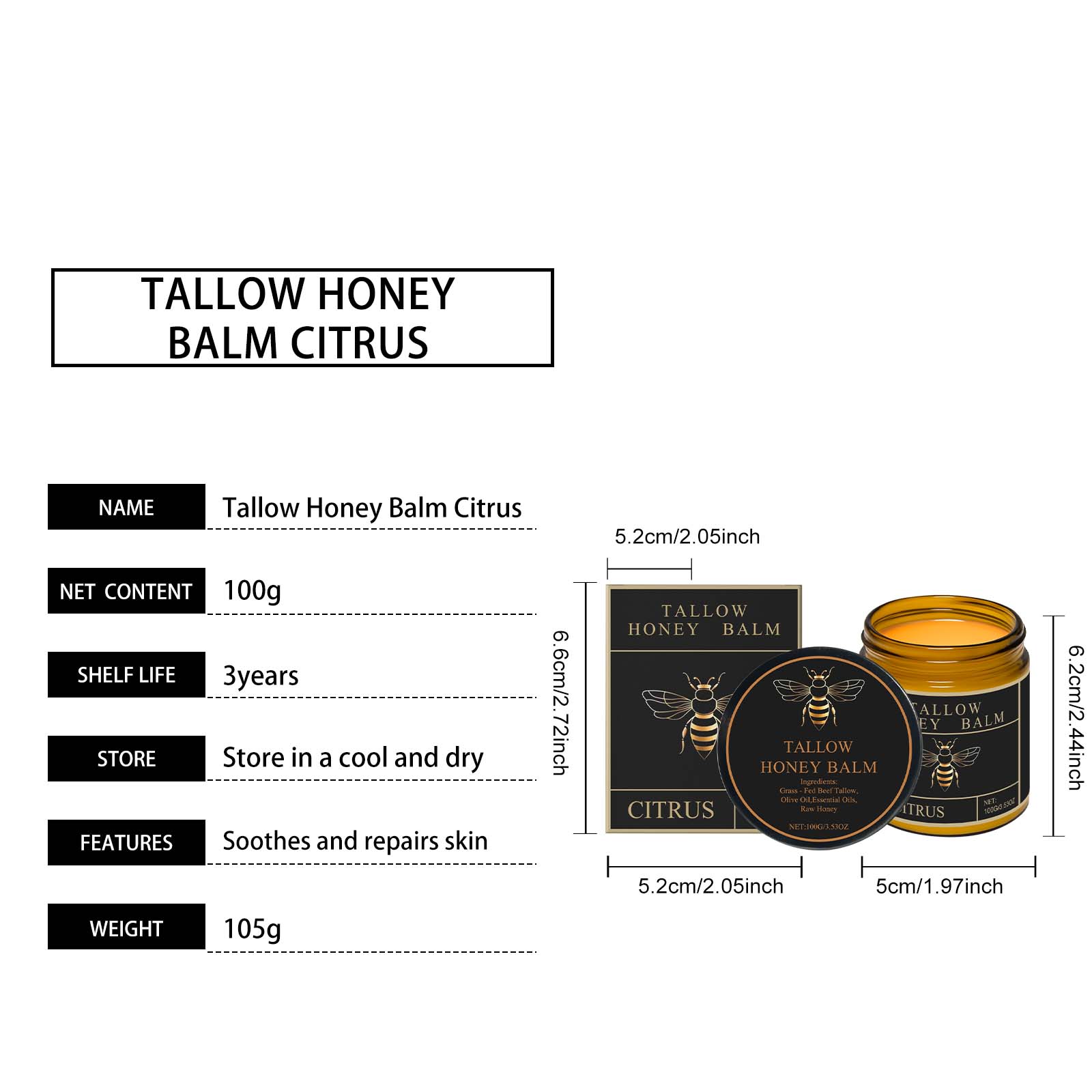 AMZ Honey Beef Fat Moisturizing Cream Nourishing Facial Skin Daily Gentle Care Skin Hydrating Citrus Flavor Moisturizing Cream