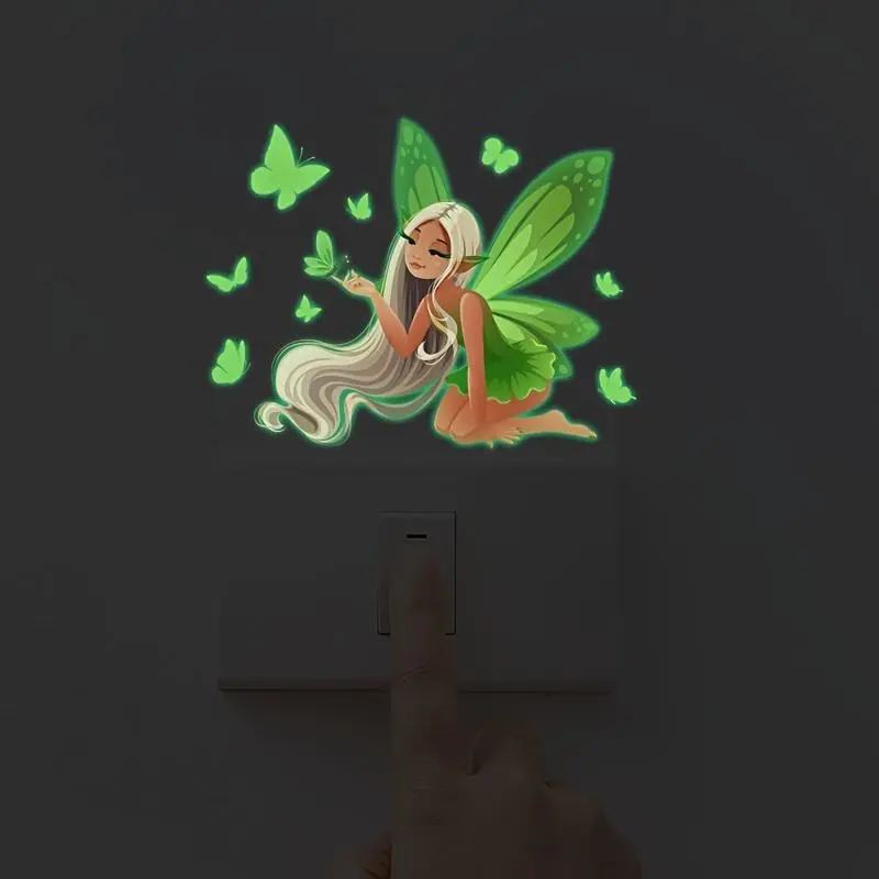 1pc New Luminous Wings Girls Butterfly Bedroom Wall Sticker, Switch Stickers, for Home Switch Decor Stickers