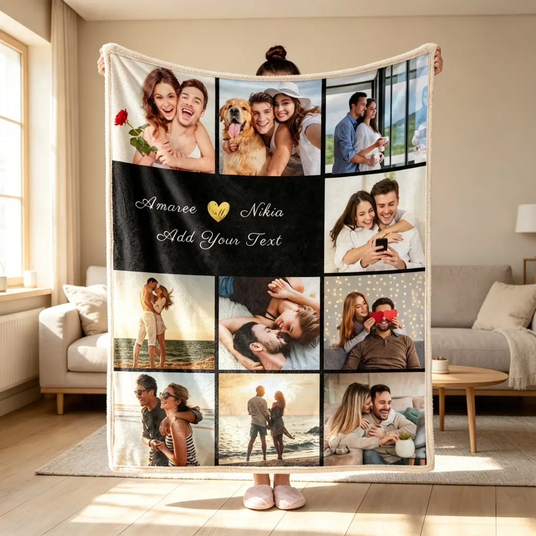 Personalized photo collage blanket, custom flannel blanket, couple's custom design, suitable for super soft décor/sofa/bedroom.