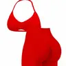 Women's Seamless Knitted Sports Set, Halter Sports Bra and High-Waist Three-Section Shorts with Open-Back Design, Perfect for Yoga and Gym, Seamless Sportswear, Athleisure Set, Seamless Workout Sets, Athleisure Activewear Clothing, Fitness Apparel