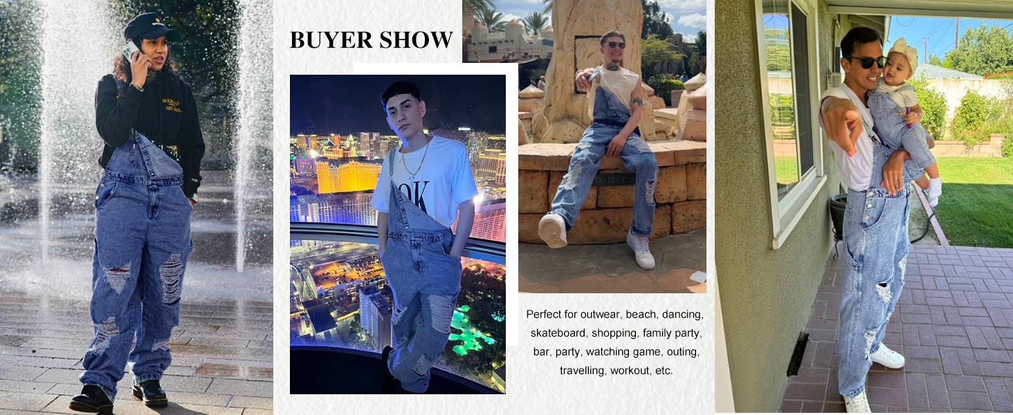 PASLTER Men's Denim Bib Overall Ripped Distressed Jean Casual Fashion Workwear Adjustable Strap Hip Hop Jumpsuit