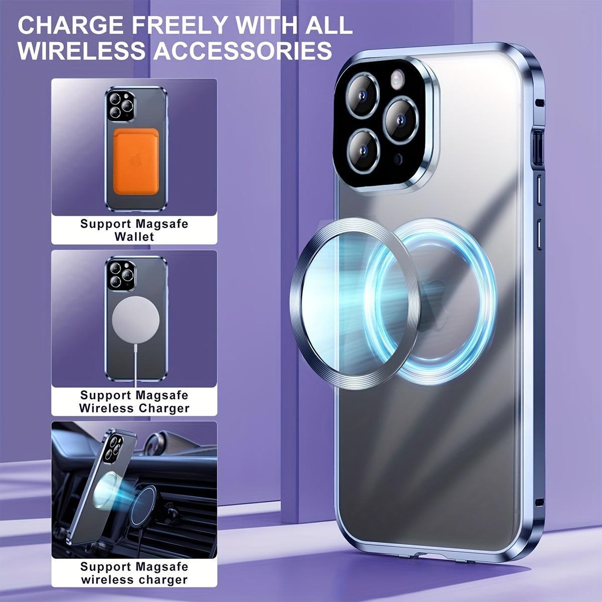 High-Definition Privacy Protection Case, Strong Magnetic Metal Frame, Dual-Sided Transparent Glass, Lens Protector, Compatible with iPhone 17 16 15 14 13 12 Plus Pro Max E Air