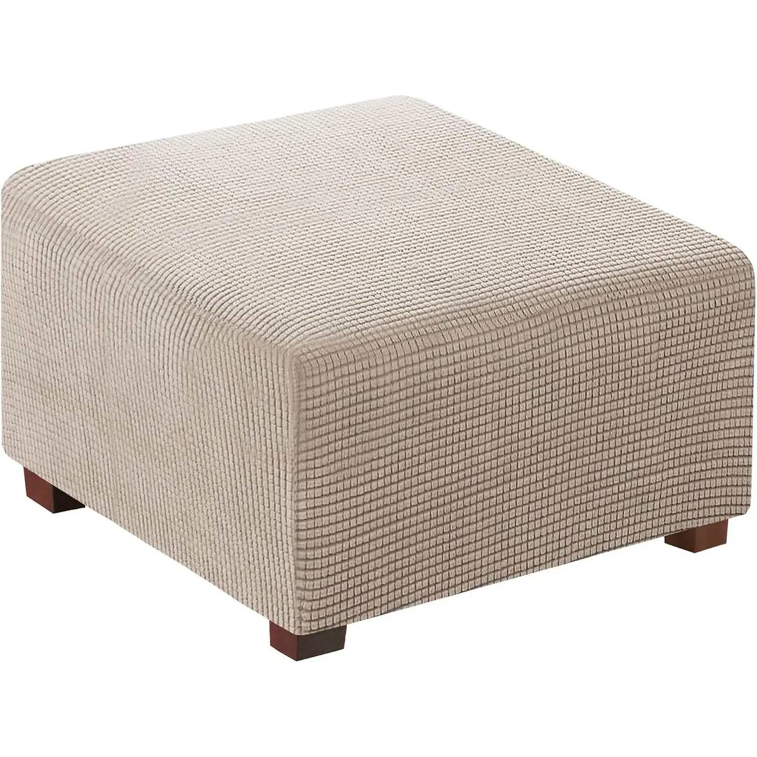 Stretch Ottoman Cover Square Ottoman Slipcovers Furniture Protector Folding Storage Stool Furniture Protector Soft Slipcover with Elastic Bottom (Small Size - Sand)