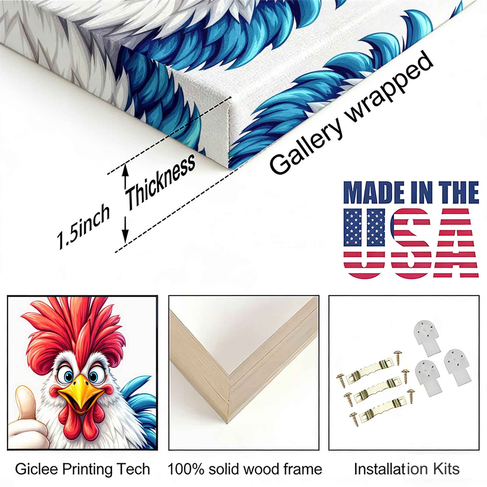 Funny Rooster Nice Cock! Canvas Wall Art, Humorous Farm Animal Print, Hilarious Rooster Thumbs Up Poster, Unique Bathroom/Man Cave Decoration Gift for Chicken Lovers