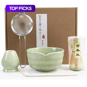 matcha tea set, 1 set including matcha bowl with spout, matcha stirrer and stand, bamboo matcha spoon and stainless steel sieve, matcha kit set, tea making tool, tea ceremony, kitchenware, bamboo matcha whisk, tea scoop