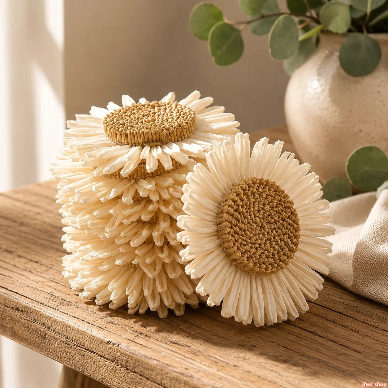 6Pcs Handcrafted Straw Daisy Flowers Woven Sunflower Embellishment Patches Accessories for DIY Craft Sun Hat Clothes Home Wall Decor Earrings