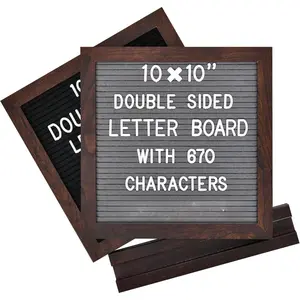 Double Sided Felt Letter Board with 670 Letters, Numbers & Symbols - 10 x 10 inch Changeable Message Board with Wooden Base (Black & Gray)