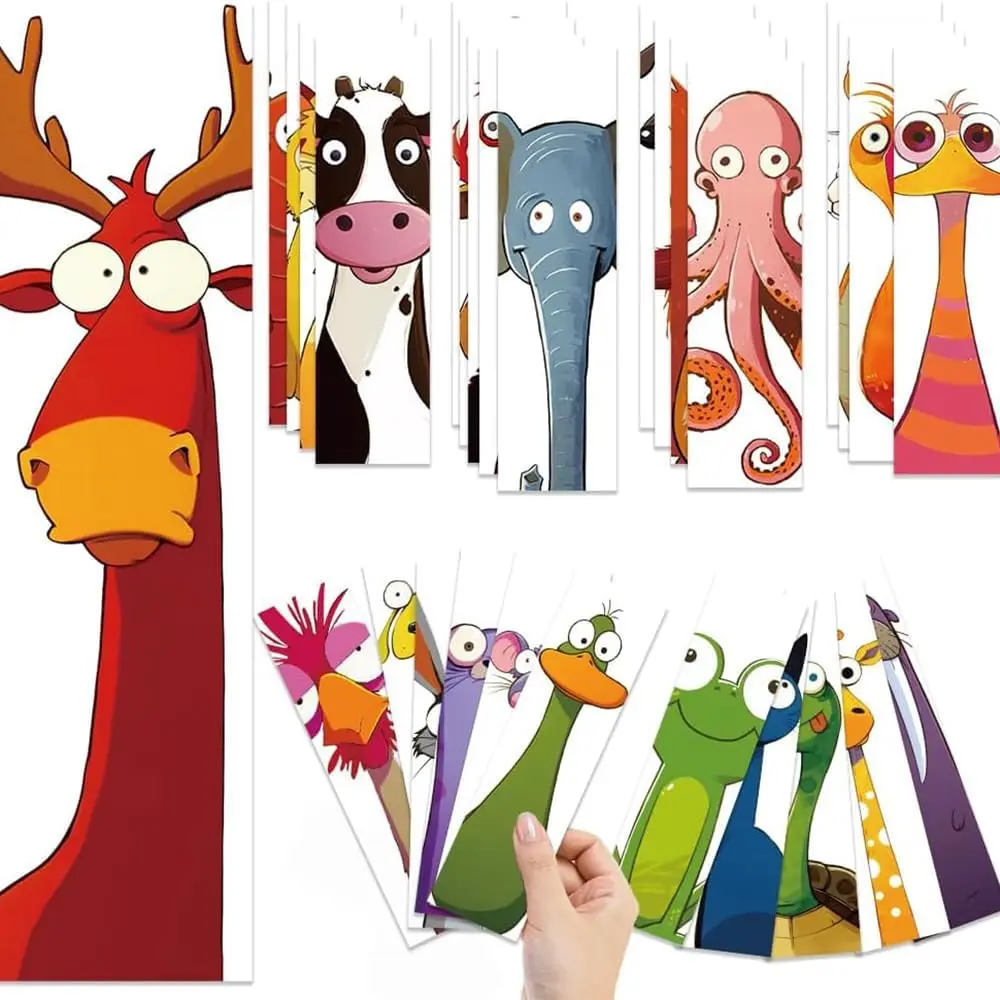 30-Count Funny Cartoon Bookmarks - Bright Colors, Textured Card Page Markers for Page Marking, Creative Book Paper Holders, Teacher Bulk Library Supplies, Book Lover Birthday Gifts