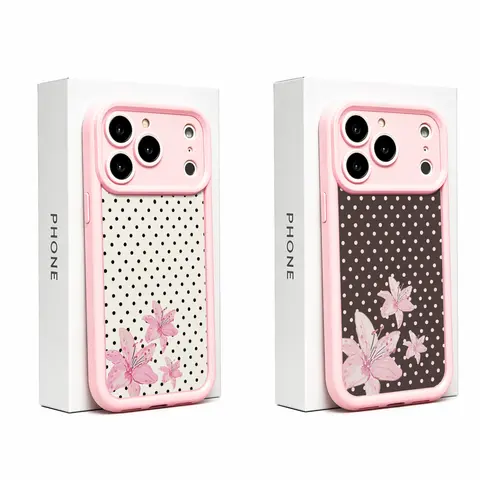 Pink Lily Polka Dot TPU Silicone Cellphone Casing - Shockproof Protector Cover with Protector, Girly Flower Aesthetic, Lightweight, Non-Slip, for iPhone 18/17/16/15 ProMax, Galaxy S26 Ultra/S25, Halloween Horror Design, Korean Minimalist Accessory