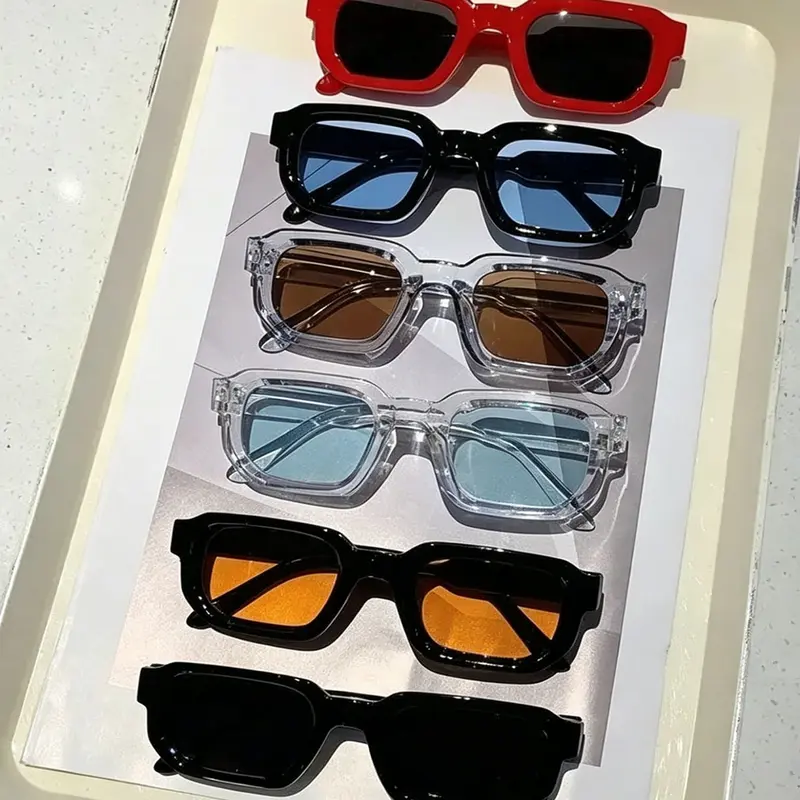 6-Pair Unisex Retro Rectangular Sunglasses Set, Casual Eyewear for Daily Wear, Travel, and Parties