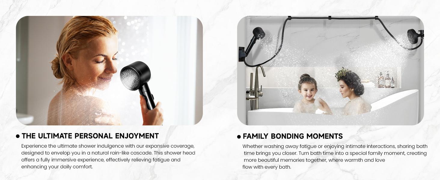 Dual Shower Head for Couples, Double Shower System for Two People, 6+3 Adjustable Spray Modes-High Pressure Tandem Showerhead with 31.5~80.7" Extendable Rod / 78.7" Long Hose, Easy Install