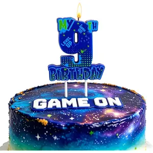 Video Game Birthday Number 9 Candle, 3.5 x3.2in Level Up Gamer 9th Birthday Cake Topper, Gaming Themed Party Decorations for Boys