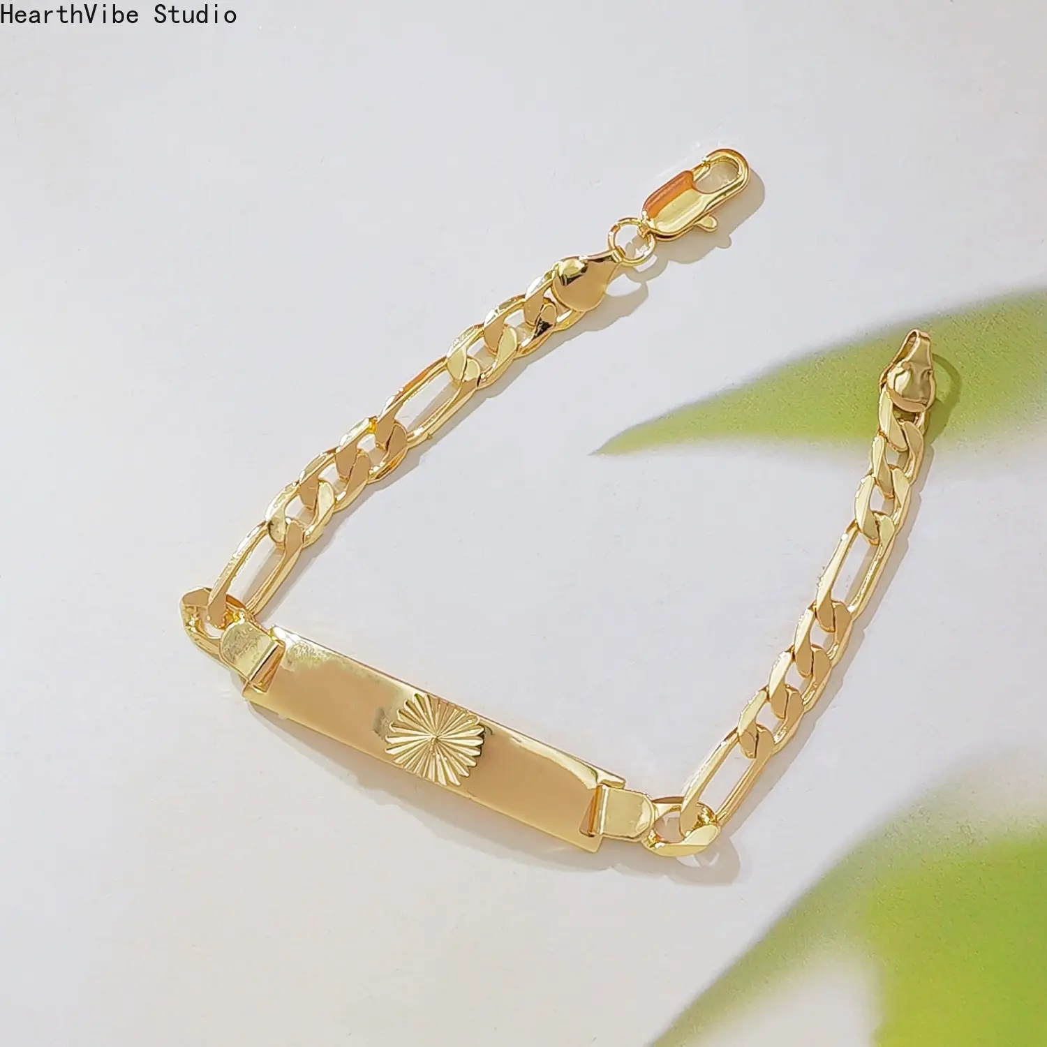 Gold Sports Wristband - Personalized Sunburst Nameplate Chain, Unisex Jewelry for Adults, Casual All-Seasons Birthday Gift, Bracelets, Sporty Sports Wristbands