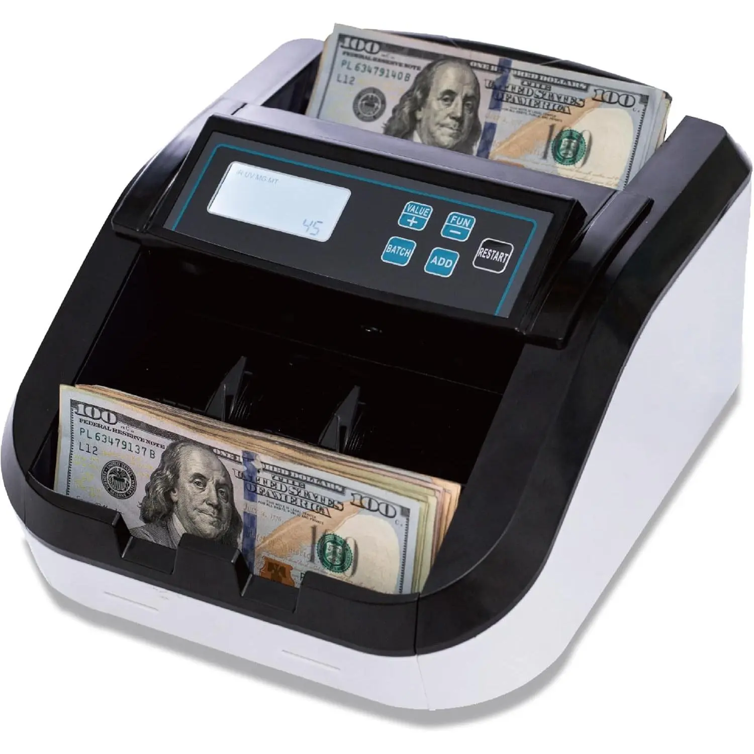 H-308 Bill Counter Money Counter Machine – Batch Mode, Banknote Counter with LCD Display, UV/MG/IR Detection, Value Count/Add+Value/Add+Batch Mode, 1100 Pcs/Mins, Only Supports USD Detection