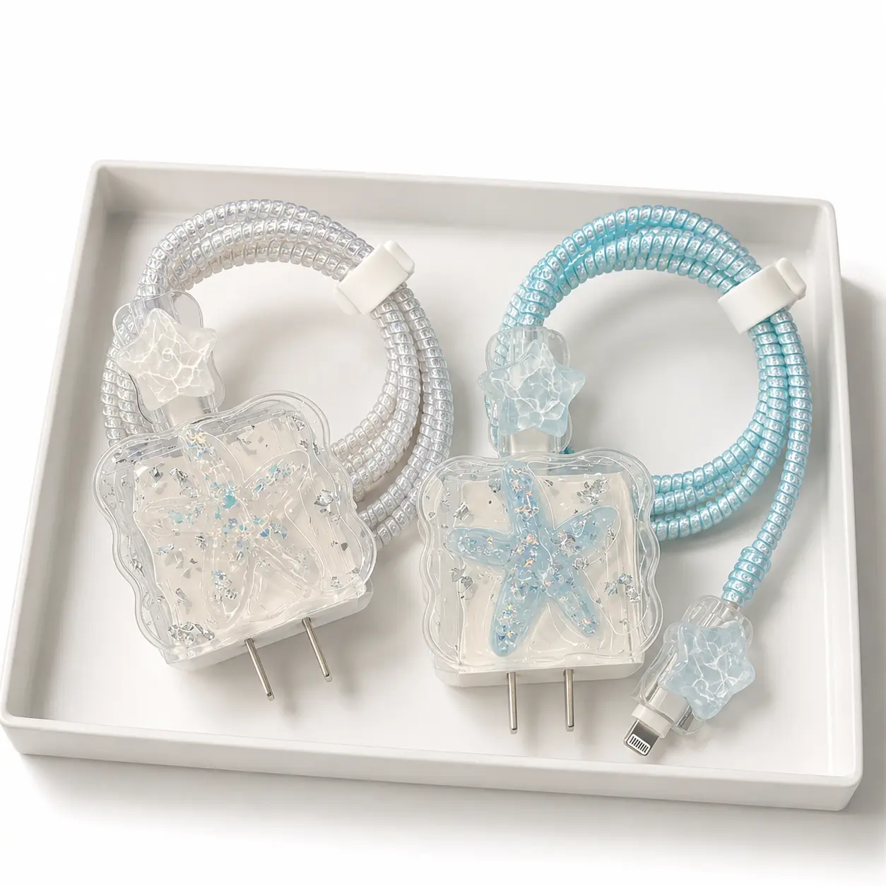 Ocean Starfish Charger Protector Set - Durable Soft TPU Block Cover, Cable Saver Charm for 20W Fast Charging Mobile Devices Protection, Sports & Outdoor Daily Phone Accessory, Charm Pendant, Starfish Charm Pendant