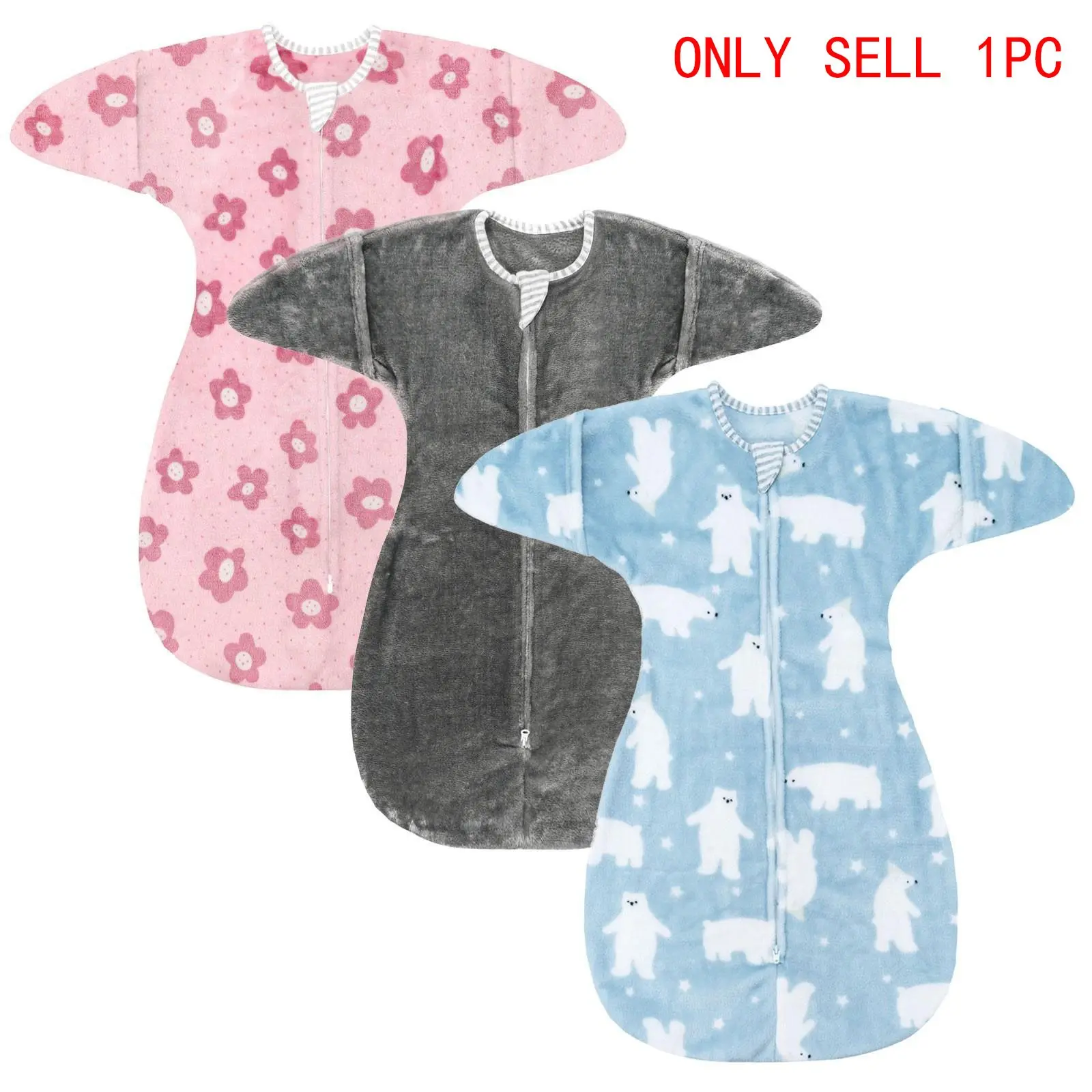 Fleece Baby Transition Sleep Bag, Newborn 3-12 Months Infant Swaddle Sleeping Sack All Seasons Use