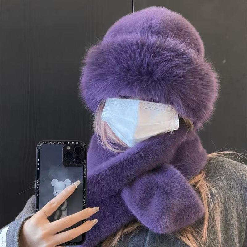 2Pcs Scarf and Hat Set Women Pullover Cap Winter Thickened Plush Warm Cap and Scarf Kit Fashioncute Beanies Hat