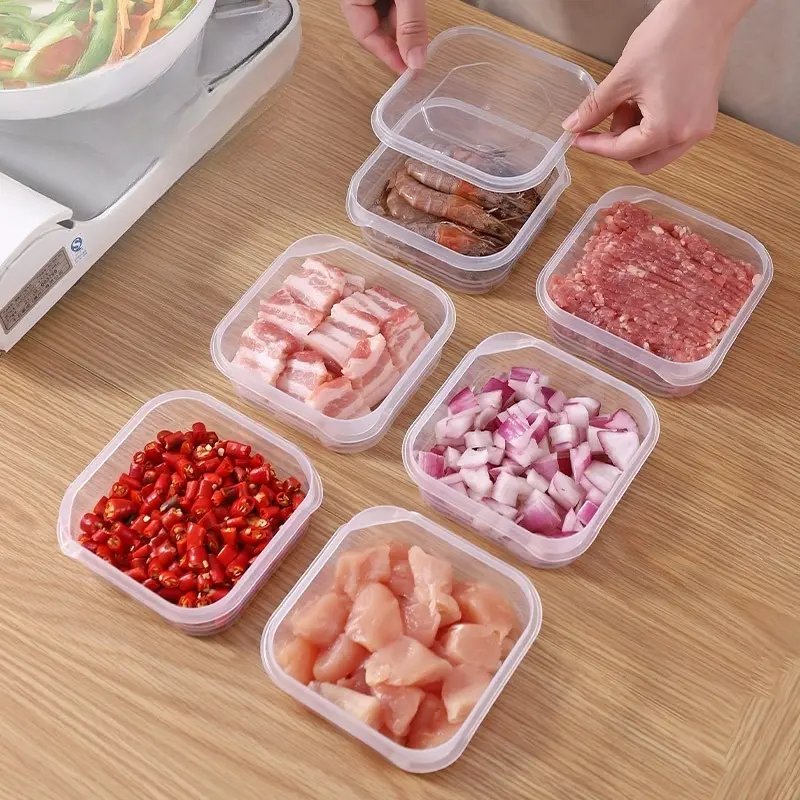 6pcs Transparent Food Storage Containers for Refrigerator Freshness Meat Freezing Box Fruit Vegetable Keeper Kitchen Organizer for Dumplings Garlic Onion Food Preservation Household Use