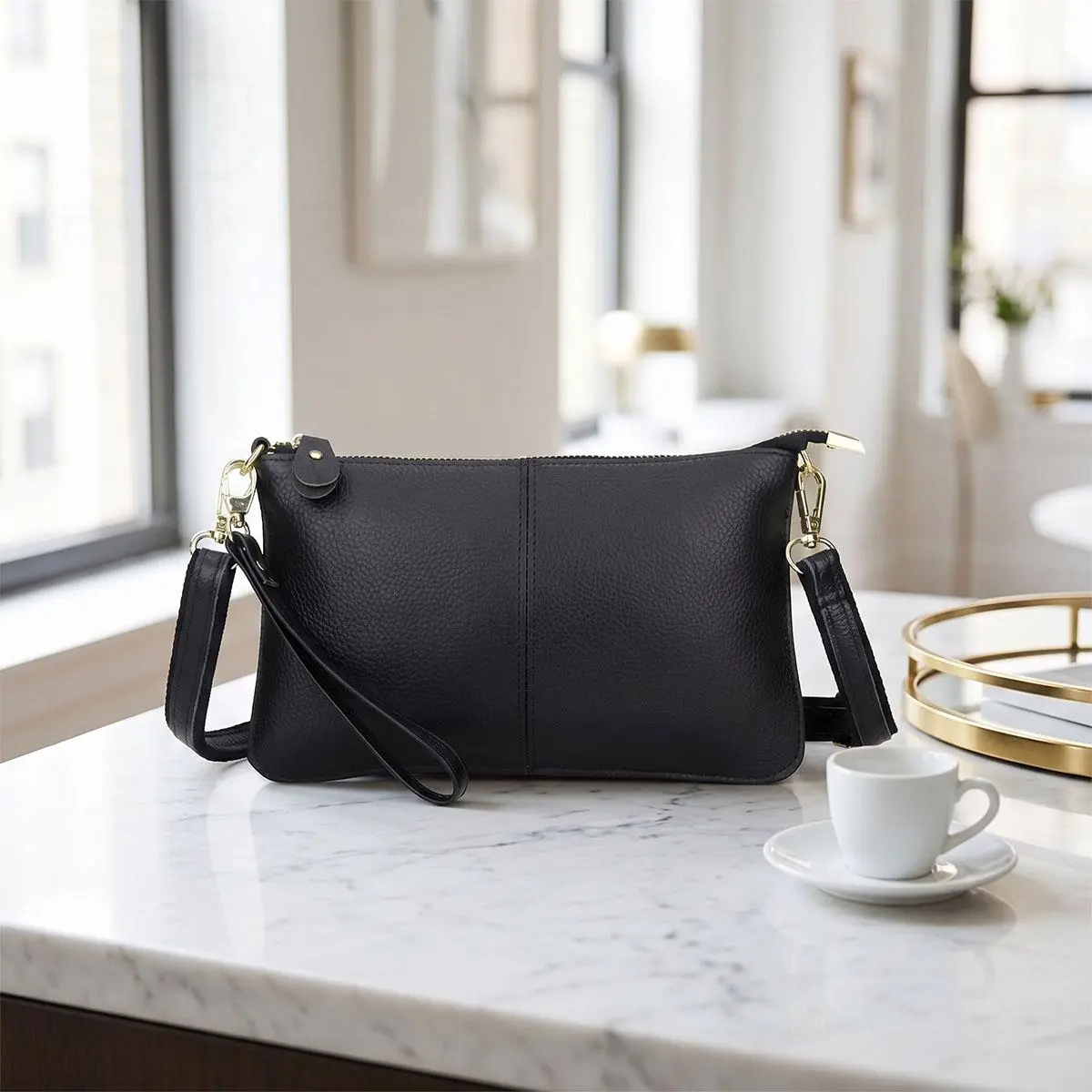 Elegant Crossbody Bag for Women, Genuine Pebble Leather 3-in-1 Convertible Clutch and Wristlet with RFID Blocking, Elegant Bags, Fashion Crossbody Handbag, Chic Crossbody Bag, Classic Shoulder Bag