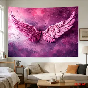 Pink Angel Wings Tapestry, Abstract Background, Feather Detail, Winged Art, Ethereal Design, Room Wall Decoration, Non-luminous, Suitable for, Living Room, Meditation