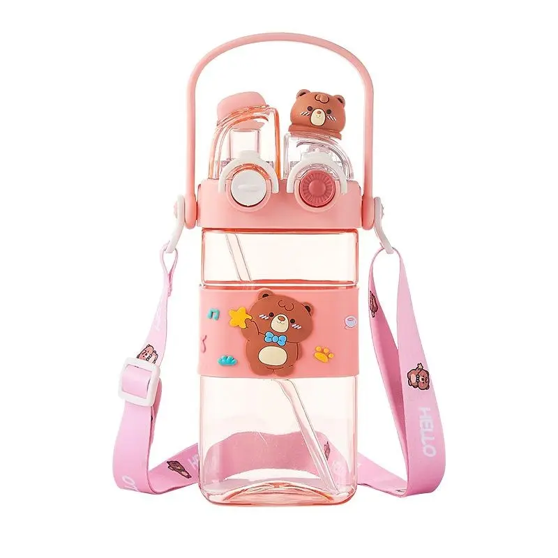 Cartoon Pattern Kids Drinking Cup, Large Capacity Leakproof Water Bottle, Two Drinking Methods, Home Office School Use, Reusable Portable BPA Free Drinkware Set