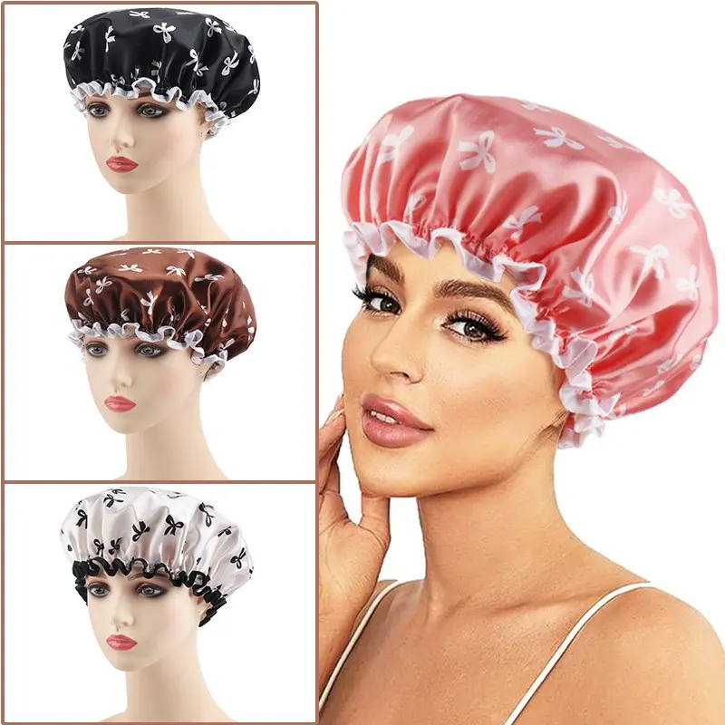 Thick Waterproof Bath Cap, Hair Protection Shower Hat, Dual-Layer Head Cover, Kitchen Smoke Hood, Women's Bathing Hair Wrap, Shower Caps