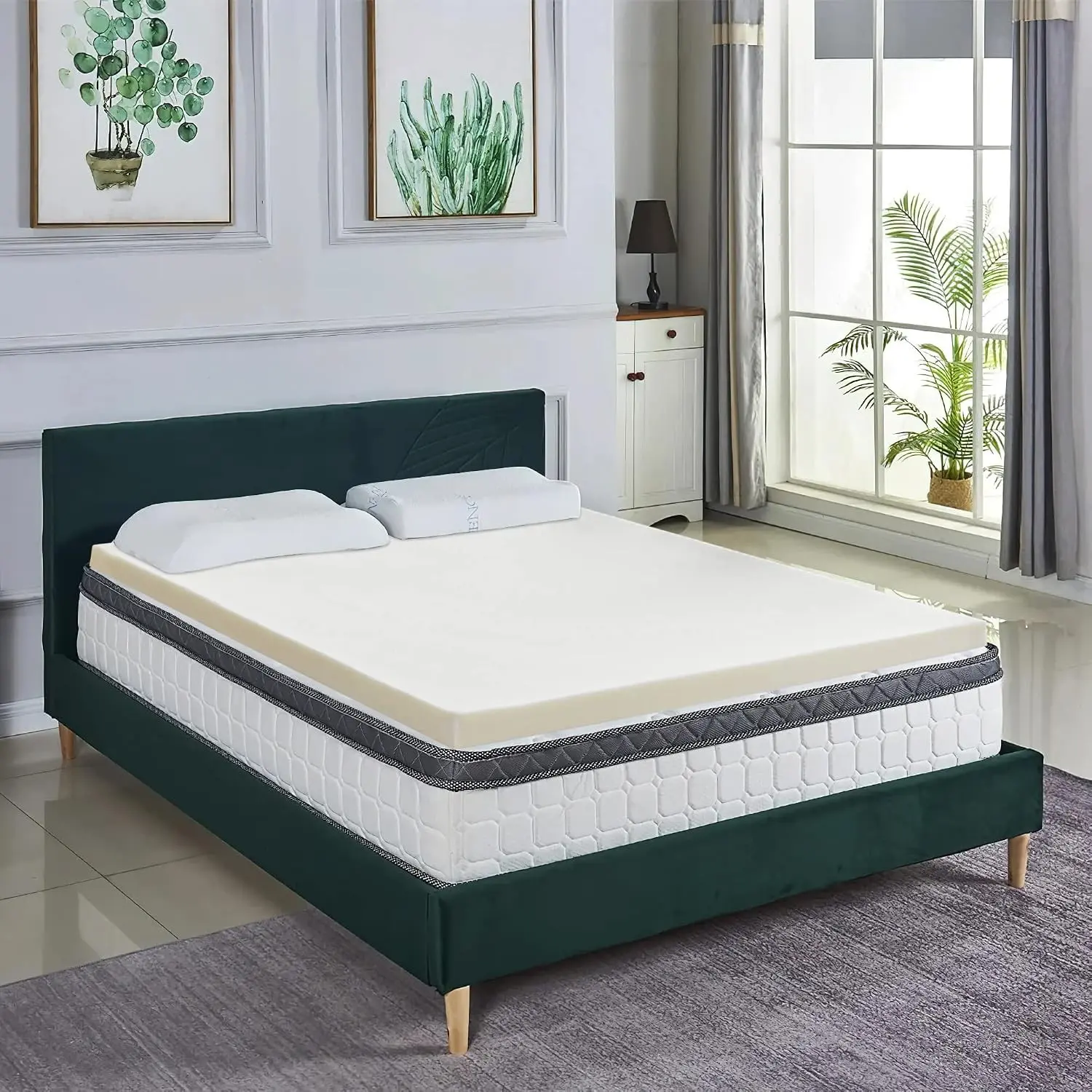 Twin 1 Inch High Density Medium Firm Foam Mattress Topper, CertiPUR-US Certified, Green, Superior Comfort and Support