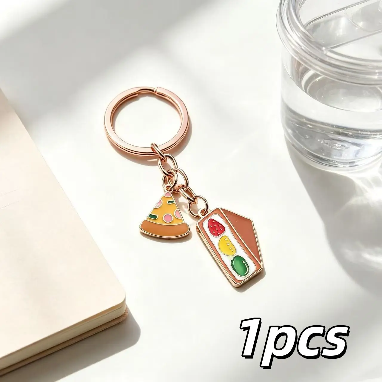 1 piece creative cartoon mini sandwich bread pizza cake alloy pendant keychain - realistic food personalized metal keychain, suitable for commuting, bag keychain pendant, a friendly gift at a reasonable price, cultural creation pendant.
