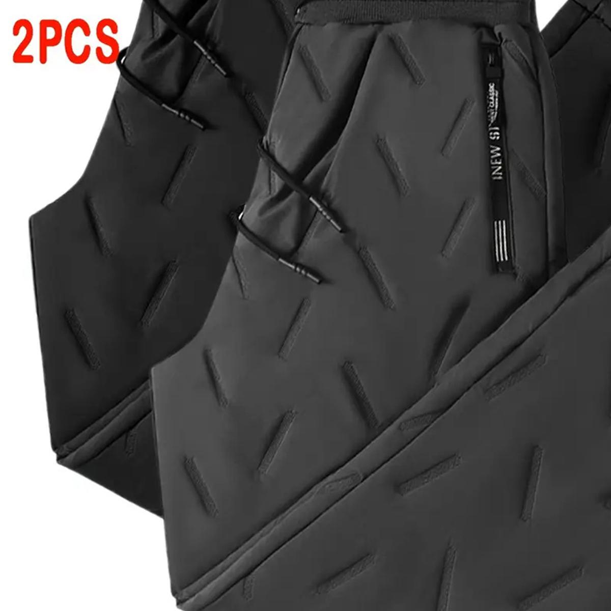 Men's Thermal Pants Thick & Durable Winter Trousers with Drawstring Waistband, Black for Everyday & Formal Wear in Cold Weather, Side Pockets Suitable for Office, Travel, & Outdoor Activities, Loose Fit, Fleece Lining, Solid Color