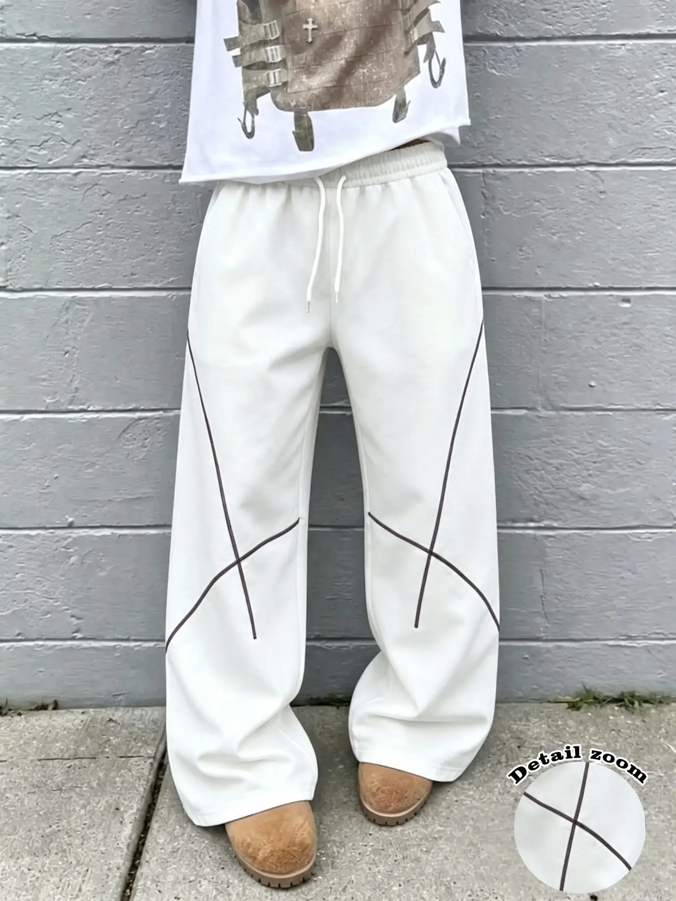 Unisex Sweatpants, All Season Cross Contrast Stitch Wide Leg Casual Track Pants with Elastic Drawstring Waist, Loose Draping Y2K Streetwear Bottoms for Daily, Campus, Lounge, Outdoor, Concert & Shopping