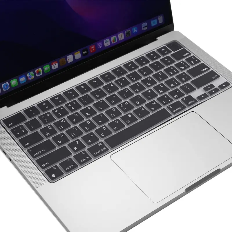 Cyrillic silicone keyboard protector for MacBook 2026 Neo 13-inch (A18), Air 13.6-inch/15-inch (M5-M2) and Pro 14-inch/16-inch (M5-M1) A3404 A3448 A3449, US layout.