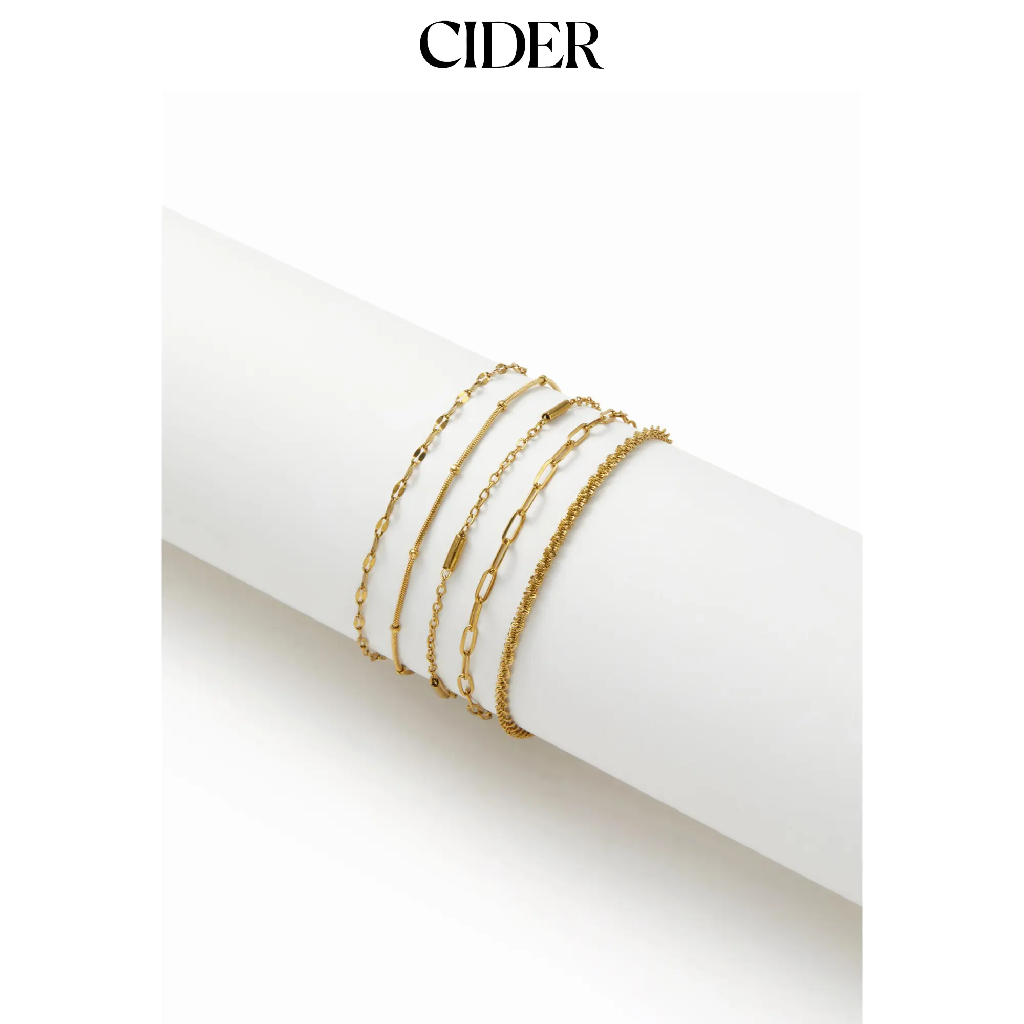 Cider 5 PCS 18K GOLD PLATED STAINLESS STEEL CHAIN BRACELET SET