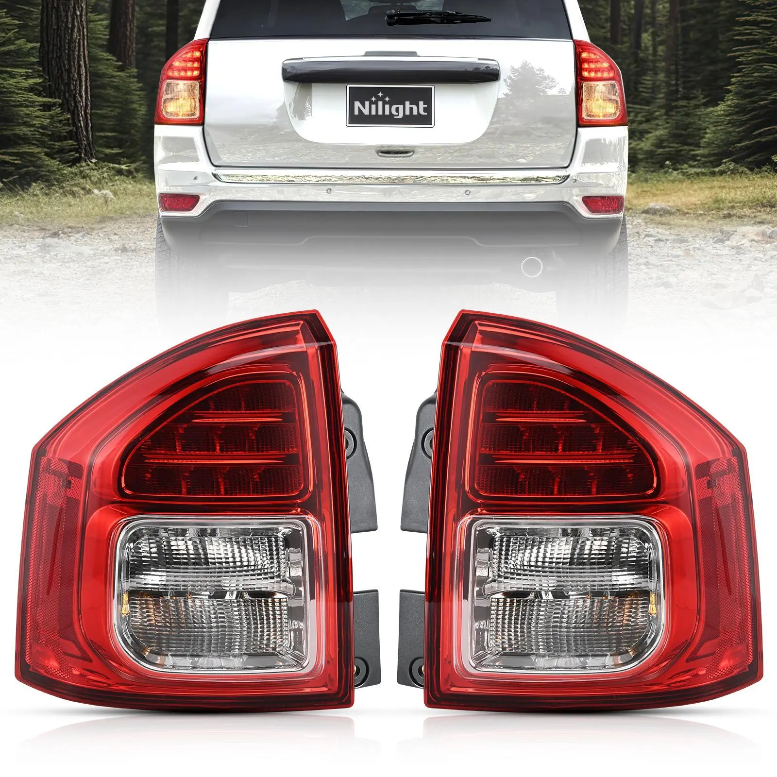 Nilight LED Taillight Assembly - Driver & Passenger Side, OE Fit, Durable High-Impact Shock-Resistant, T20 Bulbs, Plug-In Easy Install, Silicon Seal, Original Look Rear Lamp Replacement for 2011-2013 Jeep Compass (OE Part#:5182543ac;5182542ac)
