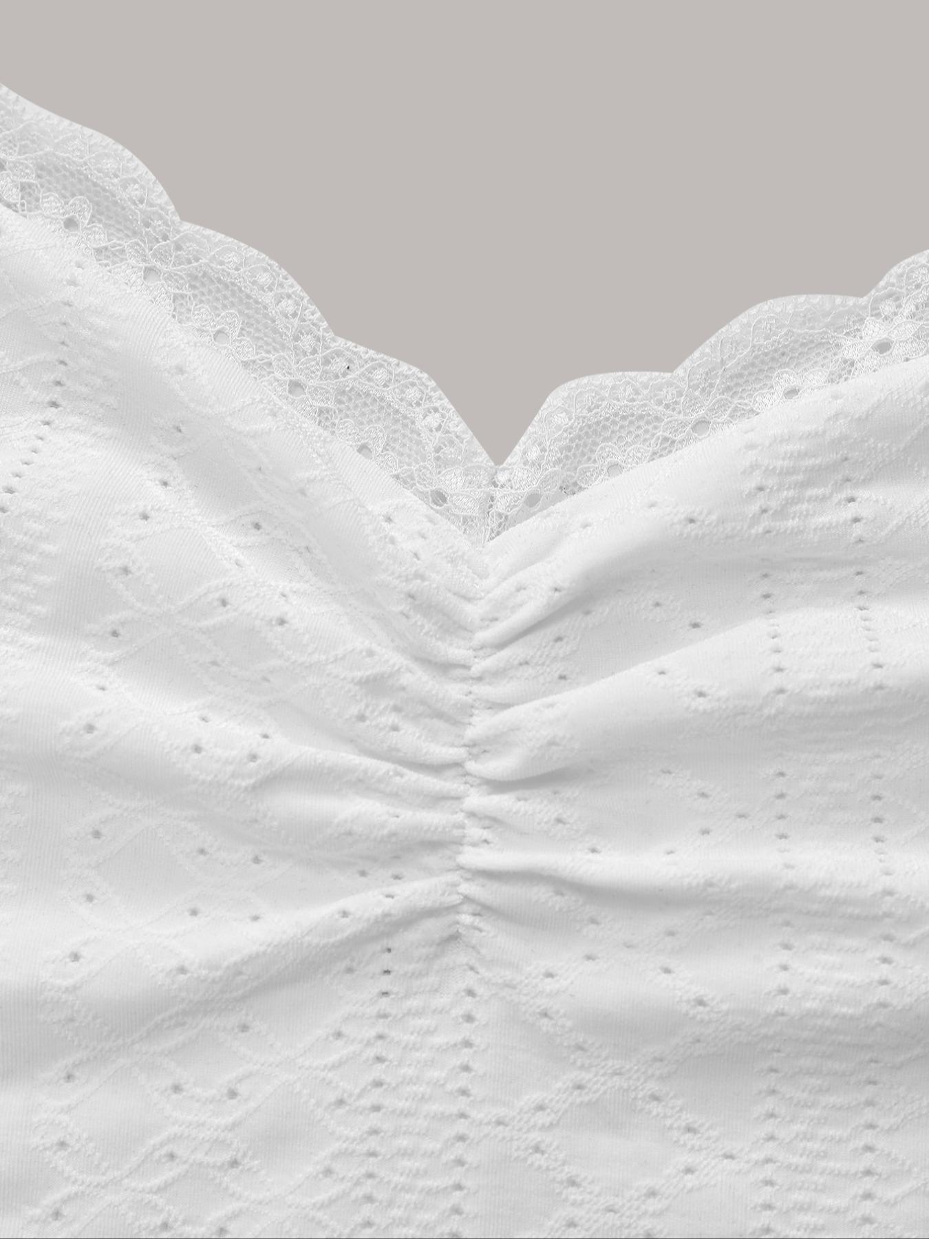 Women's Contrast Lace Ruched Cami Top, Casual Sleeveless Crop Eyelet Embroidery Top for Daily Wear, Ladies Clothes for All Seasons, Soft Top Women, Womenswear