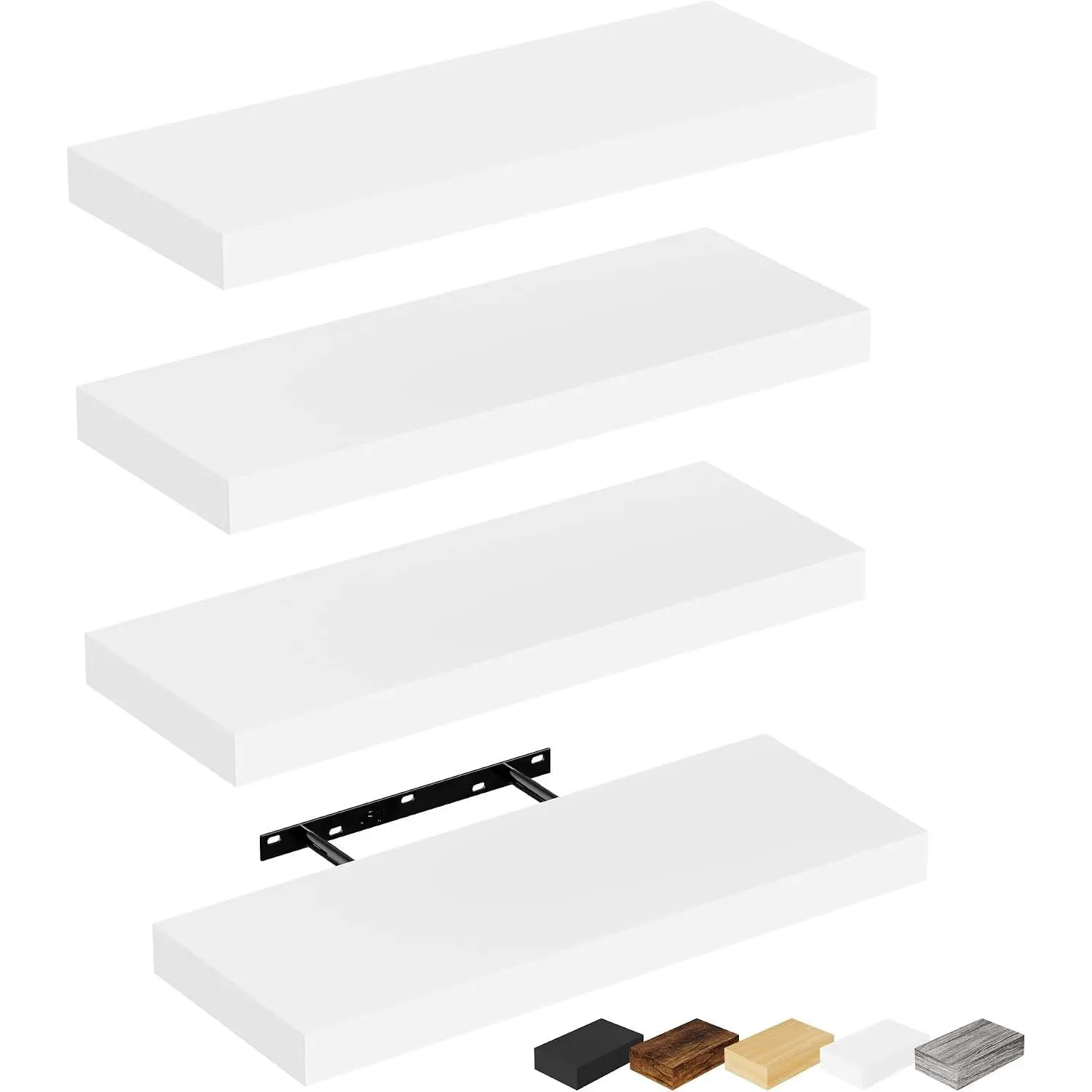 Floating Shelves for Wall, White Engineered Wood Wall Shelf Set of 4, 16" Wall Mounted Floating Shelf for Kitchen, Living Room, Bedroom, Bathroom Storage, Book Shelf for Walls Home Decor