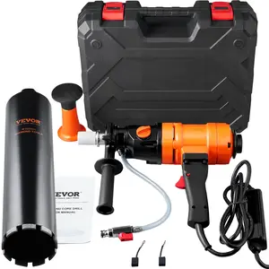 【DealsForYouDays】VEVOR Diamond Core Drilling Machine, 4in Handheld Wet Concrete Core Drill Rig, 1100-2400RPM Two Speed 1-1/4" Thread 2 Bubble Levels, 3-4in Drilling Diameter for Concrete Brick Block Stone, 1500W