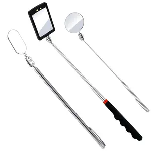 3 count Telescopic Inspection Mirror,Stainless Steel LED Telescoping Inspection Mirror,Portable 360  Rotating Mechanic Mirror with Long Handle Tool(Oval, Round,Square)