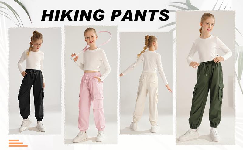 Girls Cargo Jogger Pants Parachute Pants with Elastic Waist and Pockets Cargo Trousers for Teens Girls 7-14 Years Bottoms Womenswear